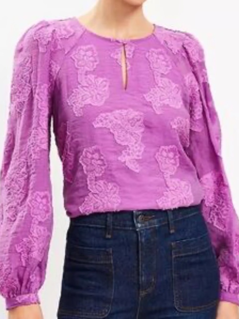 Ann Taylor Purple Floral Embroidered Peasant Blouse